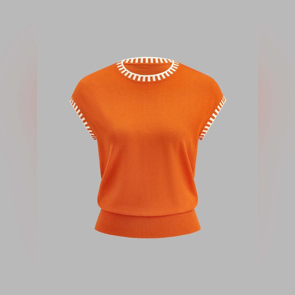 Commense Orange Knit Top with White Ladder Trim - Picture 3 of 4